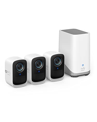 eufy Security eufyCam S300 3C, Überwachungskamera aussen, 4K kabellose mit Gesichtserkennung und K.I, Farbige Nachtsicht, Erweiterbarer Speicher auf 16TB, Set 3+1 von eufy Security