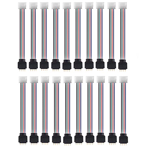 euroharry 4Pin LED RGB Strip Light Connector 10mm breiter Streifen auf Jumper Lötfreier Clamp-On Pigtail Adapter für 5050 Flexible LED Strip Light (20 Stück LED lötfreier Steckverbinder) von euroharry