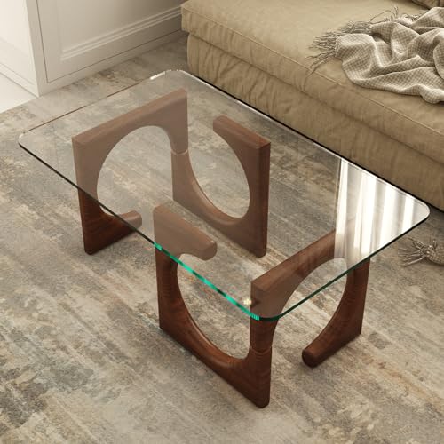 evka.com EVKA-Star Couchtisch, rechteckiger Couchtisch, Couchtische für Wohnzimmer, 100 cm - 60 cm - 41 cm Couchtisch aus gehärtetem Glas, Couchtisch mit Holzfuß (Kastanie), EVKA-ORIG-64111023800 von evka.com