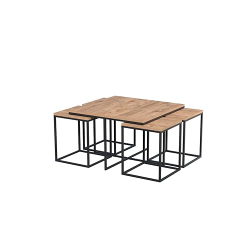 evka.com 5-teiliges Wohnzimmermöbel-Set für Zuhause und Büro, 4 Sofabeistelltische, 1 Wohnzimmer-Kaffee-Mitteltisch, einfache Montage, Akzentmöbel, Walnuss (Holzwerkstoff, braun) von evka.com