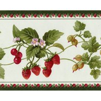 Florale Rote Beeren Grüne Blatt Rebe Bountiful Of Fruits Tapetenbordüre, Vorgeklebt, Größe 15 Ft X 6 In von ewallpaperandborder