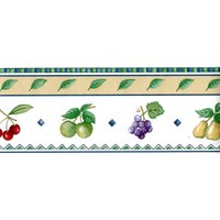 Obstgarten Früchte Tapetenbordüre | Tapete Bordüre Weiß, Grün, Blau, Rot, Lila von ewallpaperandborder
