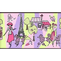 Paris Sketch Mädchen Tapete Rand | Fashion Ooh La Eiffelturm Schwarze Borte, Grün, Pink, Lila von ewallpaperandborder