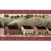 Vintage Primitive Landschaft Ackerland Pferdekutsche Weinreben Trim Bauernhaus Tapete Bordüre, Vorgeklebt, 4, 5 X 10, 25 Zoll von ewallpaperandborder
