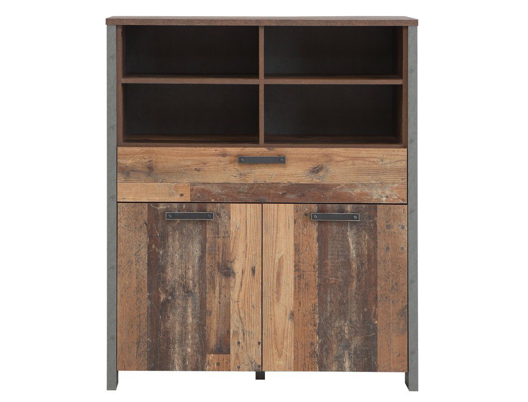 expendio Highboard Cedric 7, Highboard, Vintage braun/Betonoptik dunkelgrau, 107 x 128 x 42 cm von expendio