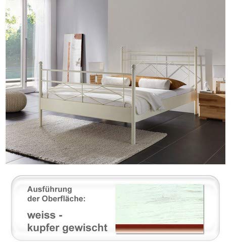 expendio hochwertiges Metallbett Vesna, Verschiedene Varianten, Bettgestell Jugendbett Doppelbett Singelbett Ehebett, Liegefläche:90 x 200 cm, Farben:weiß - Kupfer gewischt von expendio