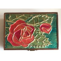Helle Vintage Folie Rose Kunst Holz Trinket Box Cottage Kern Geschätzt Rote Rosen-Blüten von familyjewelsatlanta