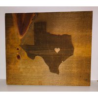 Vintage Geschnitztes Herz Von Texas Skulptur Zustand Wandbehang Einzigartige Holz Cabin Hütte Dekor von familyjewelsatlanta