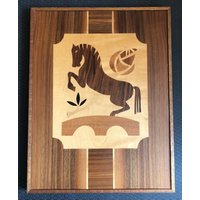 Vintage Inlay Holzkunst Springendes Pferd Holz Intarsien Gerahmte Wandkunst Pferdeliebhaber Hudson River von familyjewelsatlanta
