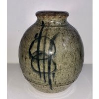 Vintage Keramik Kunstkeramik Vase Studio Abstrakt Gesprenkelte Glasur Unkraut Topf Hippie Boho Decor Sale von familyjewelsatlanta