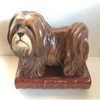 Wunderschöne Vintage Keramik Lhasa Apso Single Hunde Buchstütze von familyjewelsatlanta