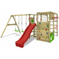 FATMOOSE Klettergerüst Spielturm ActionArena mit Schaukel & Rutsche, Gartenspielgerät mit Leiter & Spiel-Zubehör - rot von fatmoose