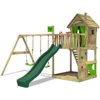 Spielturm Klettergerüst HappyHome mit Schaukel & Rutsche, Spielhaus mit Sandkasten, Leiter & Spiel-Zubehör - grün - Fatmoose von fatmoose