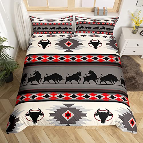 Southwest Indianer-Bettwäsche-Set für Einzelbett, indisches Tribal-Aztekenmuster, Bettbezug mit 1 Kissenbezug, Bettbezug für Kinder, Jungen, abstrakte Kunst-Geometrie, 2-teiliges Set von feelingyou