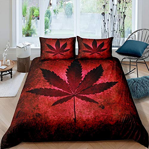 feelingyou Dunkles Cannabis-Blatt Bettwäsche-Set Die Hanfpflanze Bettwäsche Set 135x200cm Vintage Red Bottom Betten Set für Kinder Jungen Mädchen Teenager 2St.Reißverschluss Mikrofaser von feelingyou