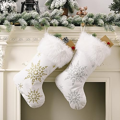 2 Stück Plüsch Nikolausstrumpf Weihnachtsstrümpfe Groß Nikolausstiefel zum Befüllen Großen Nikolausstiefel Zum Befüllen und Aufhängen für Kamin, Schaufenster, Weihnachtsbaum (50*25*27 cm) von fengman123