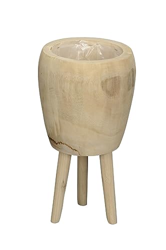 finehomegarden Blumentopf auf Fuß Paulowniaholz Holz Topf Natur Ø21cm H39cm Übertopf Deko von finehomegarden