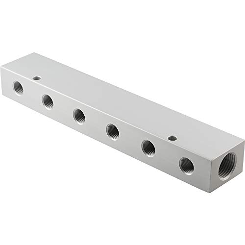 Fittingteile - Aluminium Verteilerleiste Verteilerblock Druckluft Wasser Fittinge (6x Abgänge - G 1/4" - 2 Eingang - G 3/8") von fittingteile