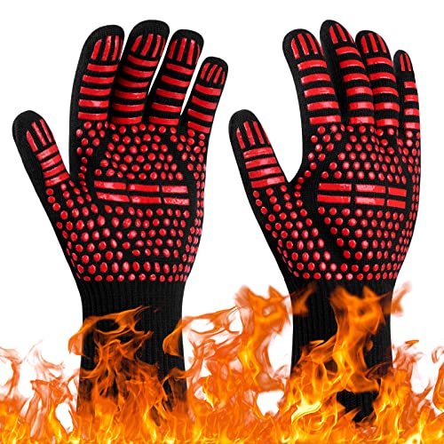 Flintronic Grillhandschuhe Hitzebeständig mit 800°C, Feuerfeste Handschuhe, Backhandschuhe, Kochhandschuhe, Ofenhandschuhe, für Backen, Küche & Grillen - Rot von flintronic