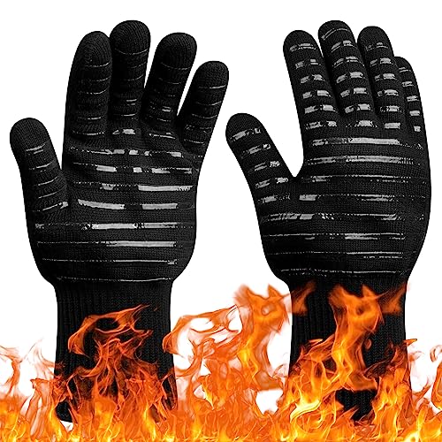 Flintronic Grillhandschuhe Hitzebeständig mit 800°C, Feuerfeste Handschuhe, Backhandschuhe, Kochhandschuhe, Ofenhandschuhe, für Backen, Küche & Grillen - Schwarz Linie von flintronic