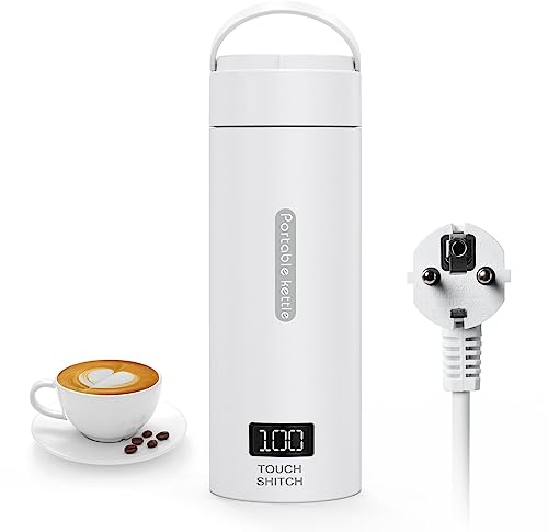 Flintronic Reise Elektrisch Wasserkocher, 380ML Mini Electric Kettle, 220 V/ 300W Thermoskanne, 304 Stainless Steel Liner, Kleiner Tragbarer Elektrischer Wasserkocher mit Automatischer Abschaltung von flintronic