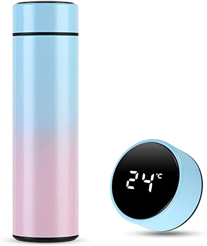 Flintronic Thermosflasche, 500ml Vakuum Isolierbecher Trinkflasche aus 304 Edelstahl, Wasserflasche mit LED-Touchscreen Temperaturanzeige, Edelstahl Trinkflasche Auslaufsicher, BPA-Frei von flintronic