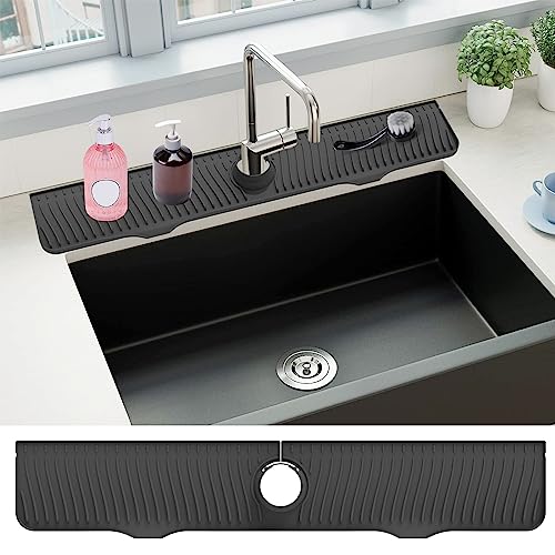 81.3 cm Spülbecken-Spritzschutz für Küche – 81.3 cm Silikon-Wasserhahnmatte, Spritzschutz hinter dem Wasserhahn, Wassertropffängermatte für Küche, Badezimmer, Bauernhaus, Bar und Wohnmobil (schwarz) von flowlamp