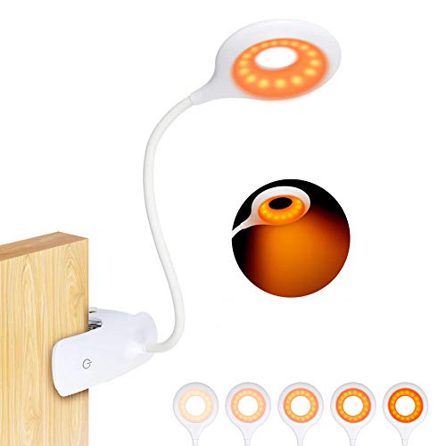 Leselampe,16 LED klemmlampe bett, Buchlampen USB Wiederaufladbar Klemmleuchte 5 Helligkeit Dimmbar 360° Flexibel Klemmlampe Augenschutz Bernstein Nachttischlampe Nachttischlampe von flowlamp