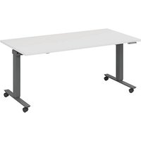 fm Slimfit elektrisch höhenverstellbarer Schreibtisch weiß, anthrazit metallic rechteckig, T-Fuß-Gestell mit Rollen grau 180,0 x 70,0 cm von fm