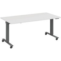 fm Slimfit elektrisch höhenverstellbarer Schreibtisch weiß, anthrazit metallic rechteckig, T-Fuß-Gestell mit Rollen grau 160,0 x 70,0 cm von fm