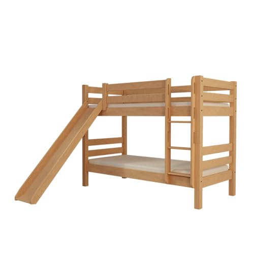 fornera f25 Massivholz Etagenbett für 2 Kinder aus Kernbuche 90x200cm - Doppelstockbett Hochbett mit Lattenrost - Kinderhochbett mit Treppe von fornera