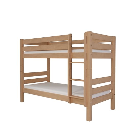 fornera f25 Massivholz Etagenbett für 2 Kinder aus Kernbuche 90x200cm - Doppelstockbett Hochbett mit Lattenrost - Kinderhochbett mit Treppe von fornera