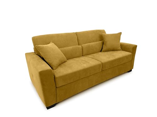 fornera f60 Sofa mit Schlaffunktion - 3 Sitzer Schlafsofa und Klappsofa mit hochwertiger Kaltschaummatratze & CATAS Bettgestell - Schlafcouch mit Bettfunktion gelb (Honey Melon) von fornera