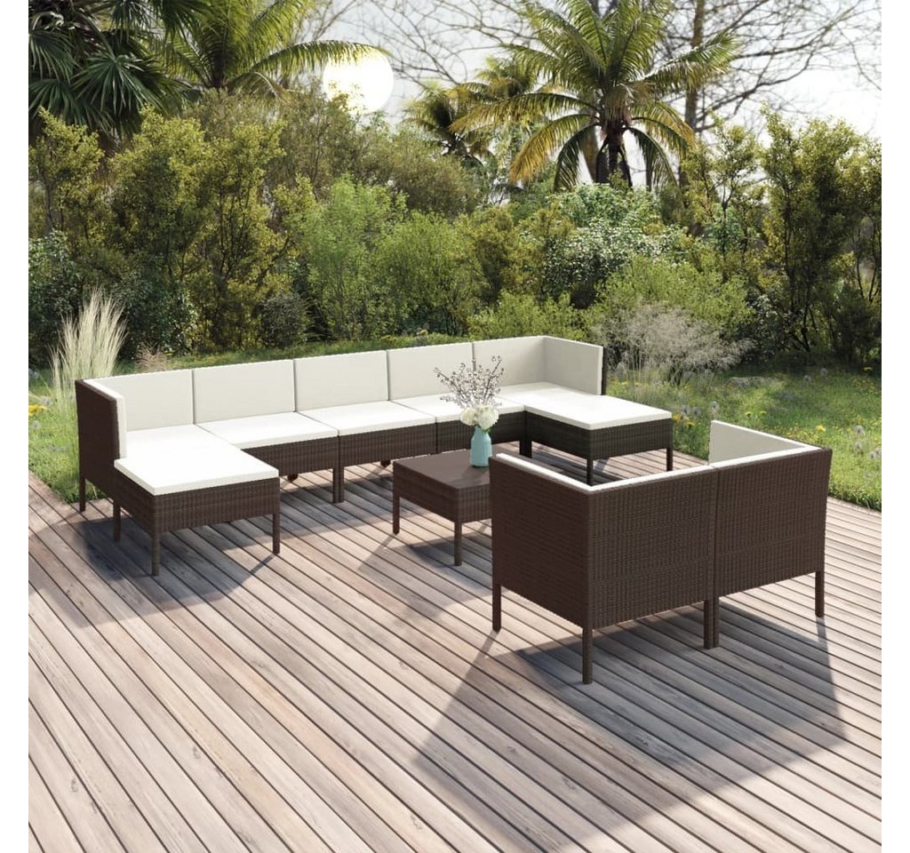 furnicato Garten-Essgruppe 10-tlg. Garten-Lounge-Set mit Auflagen Poly Rattan Braun von furnicato