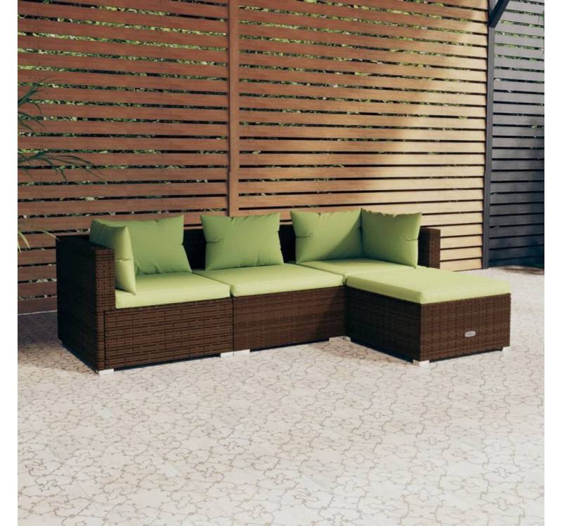 furnicato Garten-Essgruppe 4-tlg. Garten-Lounge-Set mit Auflagen Poly Rattan Braun von furnicato