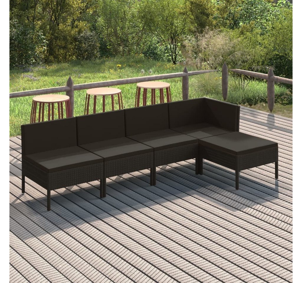 furnicato Garten-Essgruppe 5-tlg. Garten-Lounge-Set mit Auflagen Poly Rattan Schwarz von furnicato