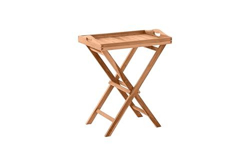 furnling Granada Serviertisch (60 x 40 x 45 cm), Beistelltisch aus Teakholz, Teak, Natur, braun, klappbar, mit abnehmbarem Tablett, Garten, Balkon, Terrasse, wetterfest, UV-beständig von furnling