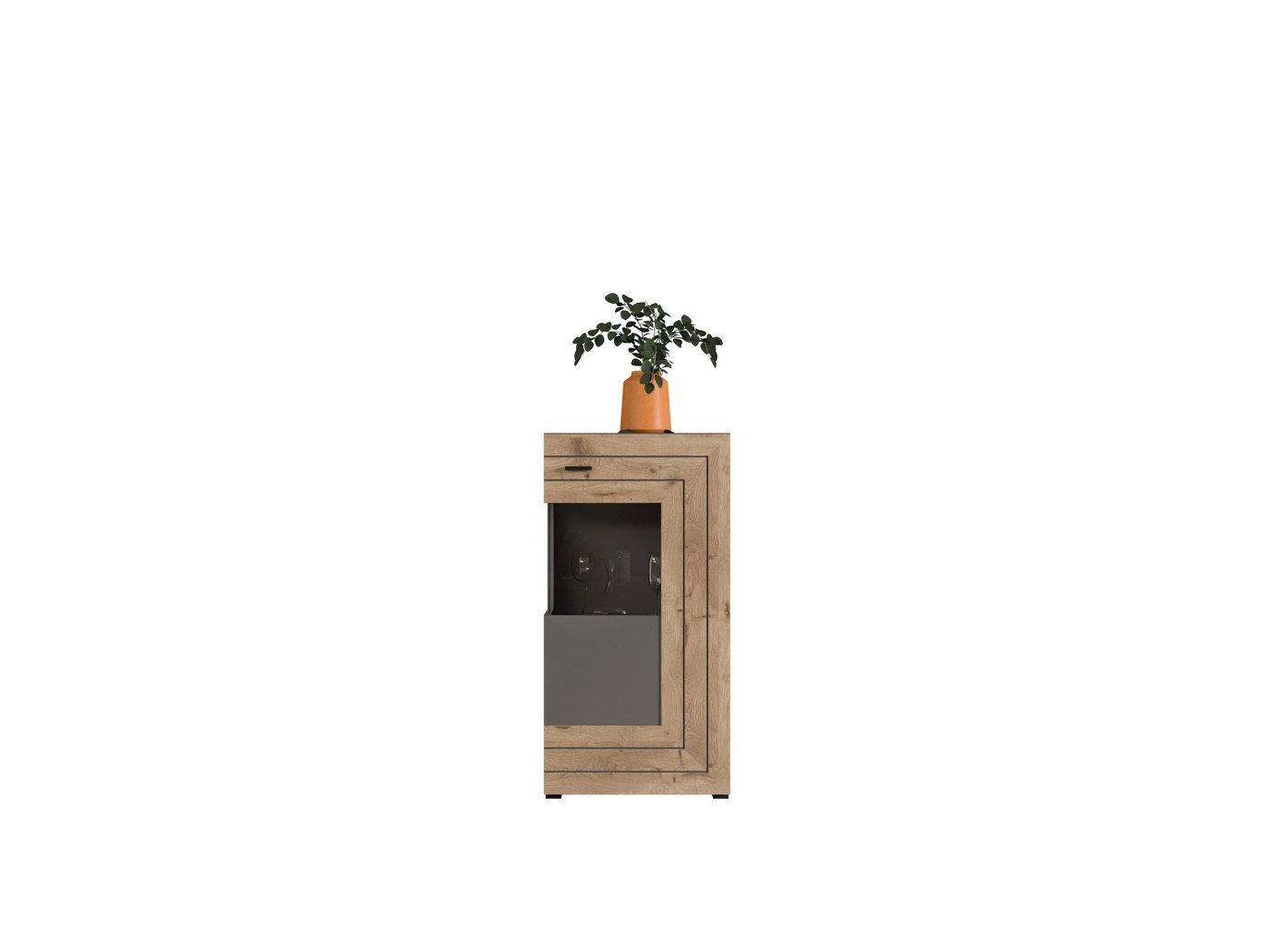 furnling Vitrine Bogota 60 x 117 x 37 cm in matt grau/Eiche, Schrank von furnling