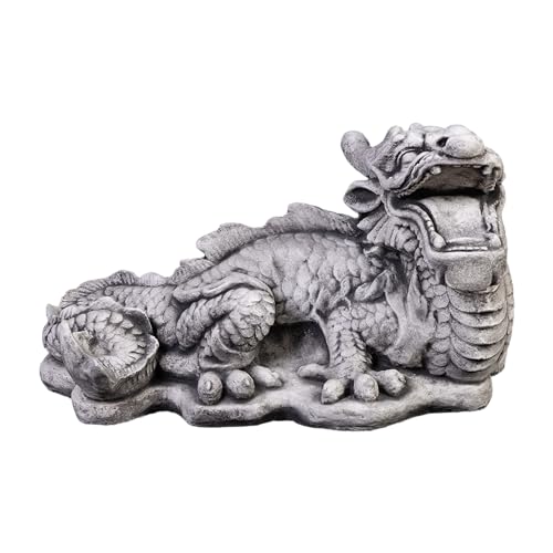 gartendekoparadies.de Chinesischer Drachen, Steinfigur, H. 28 cm, 15 kg, Grau, frostsicher aus Steinguss für Außenbereich von gartendekoparadies.de