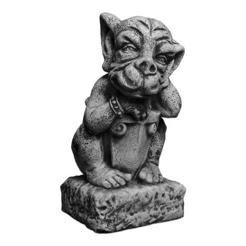 gartendekoparadies.de Gargoyle auf Sockel, Steinfigur, H. 38 cm, 16 kg, Grau, frostsicher aus Steinguss für Außenbereich von gartendekoparadies.de