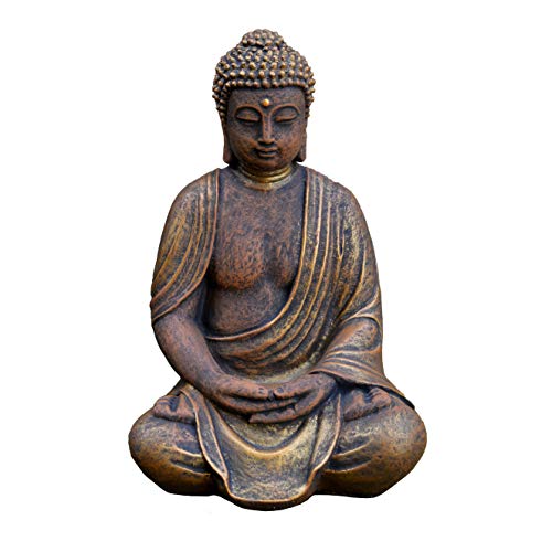 gartendekoparadies.de Sitzende Buddha Statue, Steinfigur, H. 39 cm, 11 kg, Gold, frostsicher aus Steinguss für Außenbereich von gartendekoparadies.de