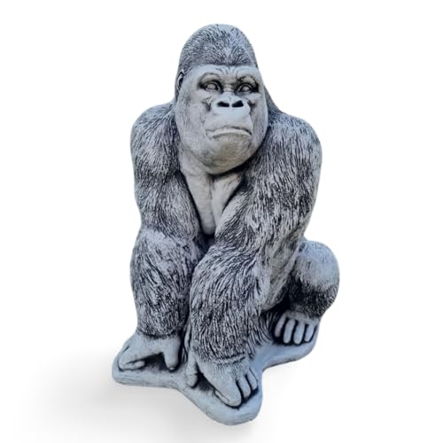 gartendekoparadies.de AFFE Gorilla, Steinfigur, H. 55 cm, 62 kg, Grau, frostsicher aus Steinguss für Außenbereich von gartendekoparadies.de