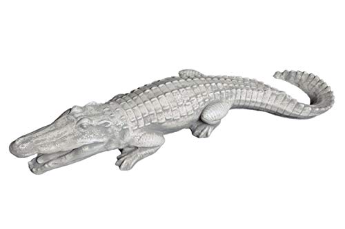 gartendekoparadies.de Reptil Krokodil, Steinfigur, H. 13 cm, 10 kg, Grau, frostsicher aus Steinguss für Außenbereich von gartendekoparadies.de