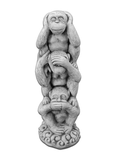 gartendekoparadies.de DREI Affen: Nichts sehen, hören, Sagen, Steinfigur, H. 63 cm, 24 kg, Grau, frostsicher aus Steinguss für Außenbereich von gartendekoparadies.de