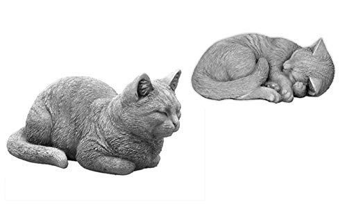 gartendekoparadies.de 2 Katzen im Set, Steinfigur, H. 17 cm, 13 kg, Grau, frostsicher aus Steinguss für Außenbereich von gartendekoparadies.de