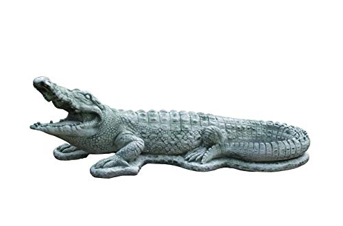 gartendekoparadies.de Statue Krokodil, Steinfigur, H. 28 cm, 39 kg, Grau, frostsicher aus Steinguss für Außenbereich von gartendekoparadies.de