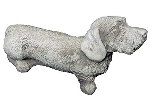 gartendekoparadies.de Hund Rauhaardackel, Steinfigur, H. 30 cm, 26 kg, Grau, frostsicher aus Steinguss für Außenbereich von gartendekoparadies.de