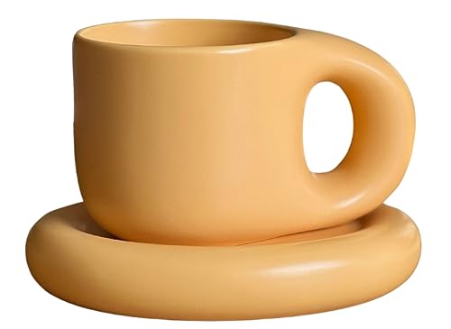 CERAMAZE Stilvolle Keramik-Kaffeetasse und Untertasse Set / 280ml / ästhetisches Design/Sommerfarben/pastell (Orange) / minimalitisches Design/modern/vielseitig nutzbar von generic