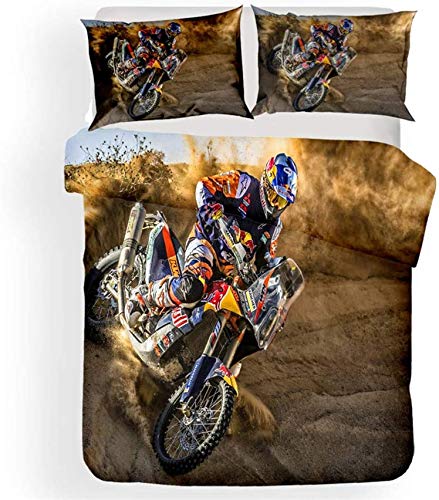 Motocross Bettwäsche Set 3D Print Motorrad Bettbezug Mit 2 Kissenbezug 3 Teilig 155x220cm+75x50cm 3D Bettwäsche Baumwolle/Renforcé Bettwäsche Jungen (155x220cm) von generies