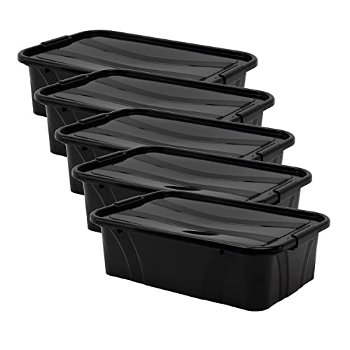 Aufbewahrungsbox + Deckel 5er Set versch. Größen Transportbox schwarz | Lebensmittelbox lebensmittelgeeignet Kunststoffbehälter Lagerbox stapelbar Wäschebox (L38,5 x B24,5 x H11,1cm, 7 l) von goodsforbusiness